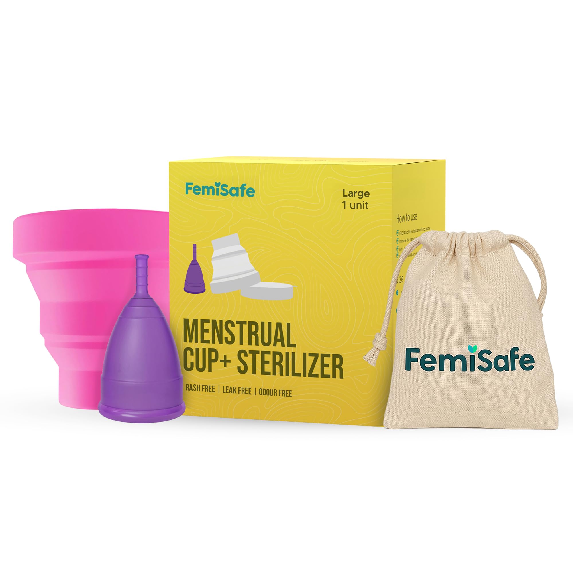 FemiSafe Menstrual Cup, Sterilizer And Lubricant  (3 Items In The Set)