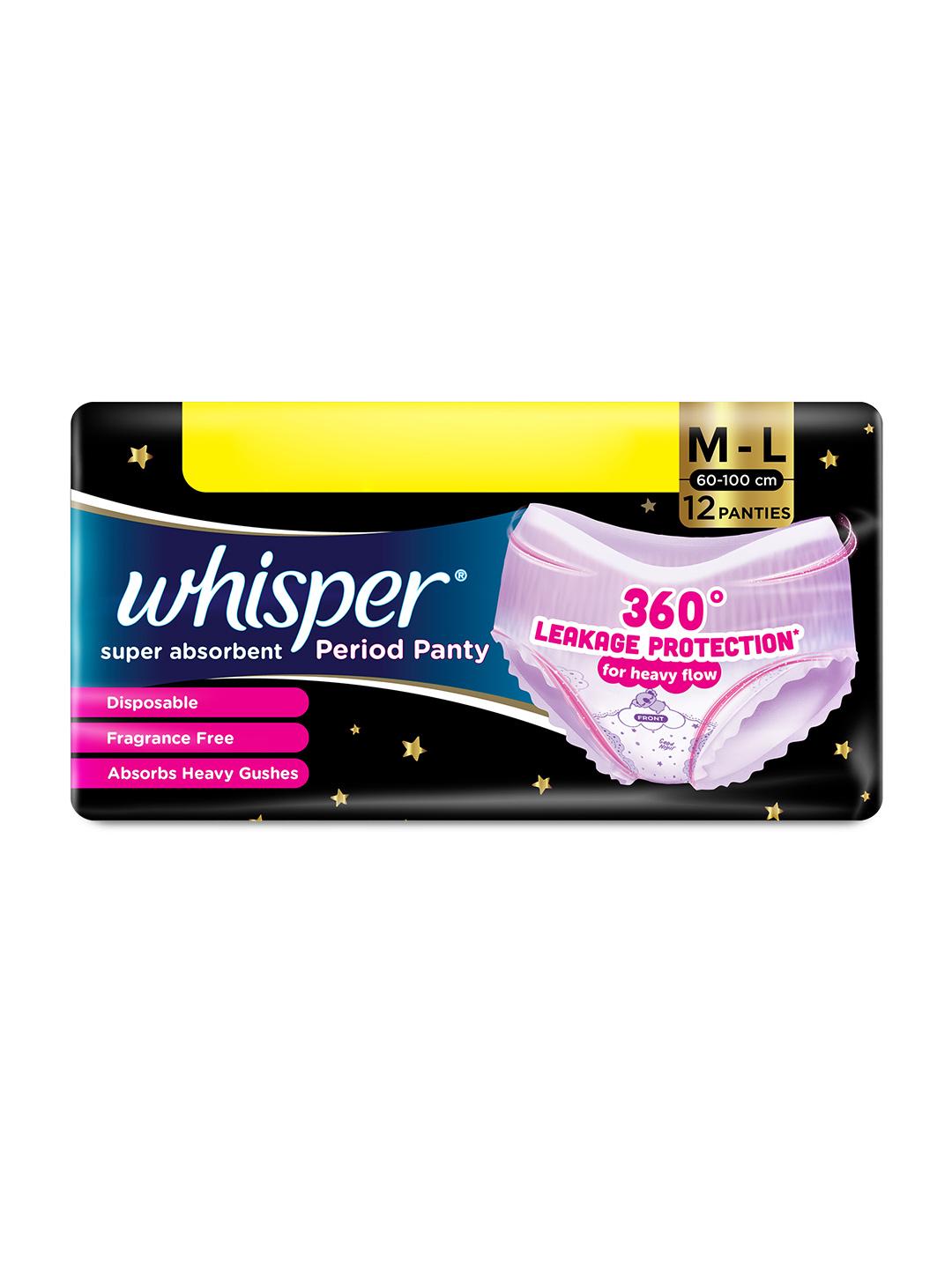 Whisper Super Absorbent Period Panty - Pack Size 12 Pcs, Size (M - L)